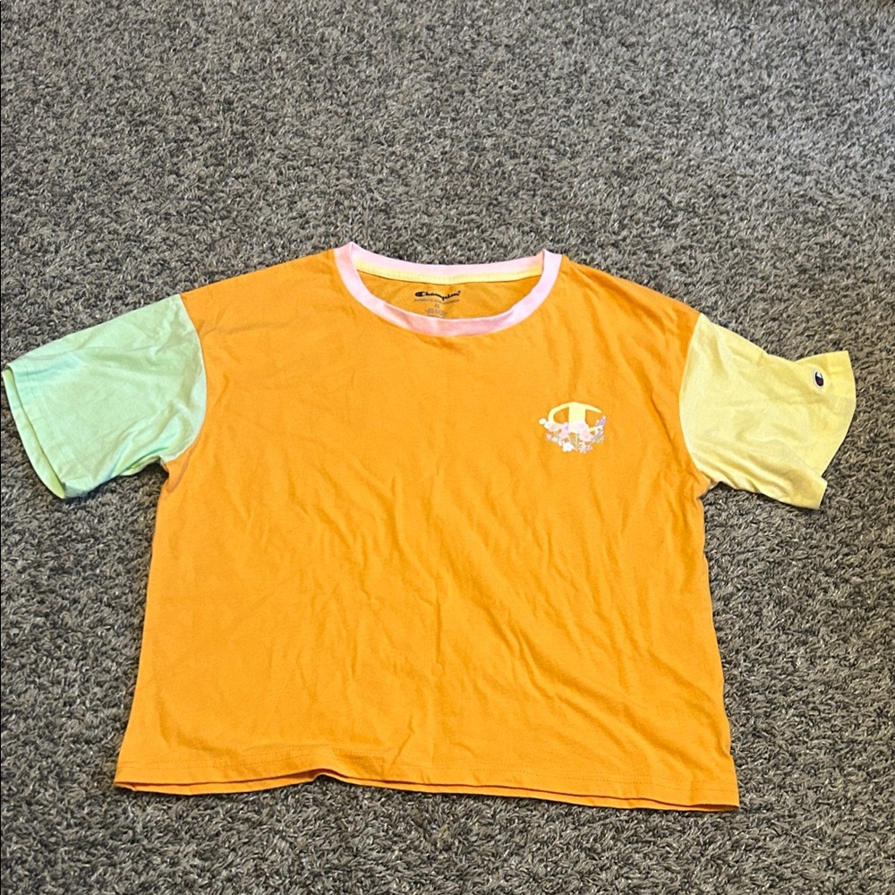 Champion Kids' Orange Tee with Multicolor Sleeves